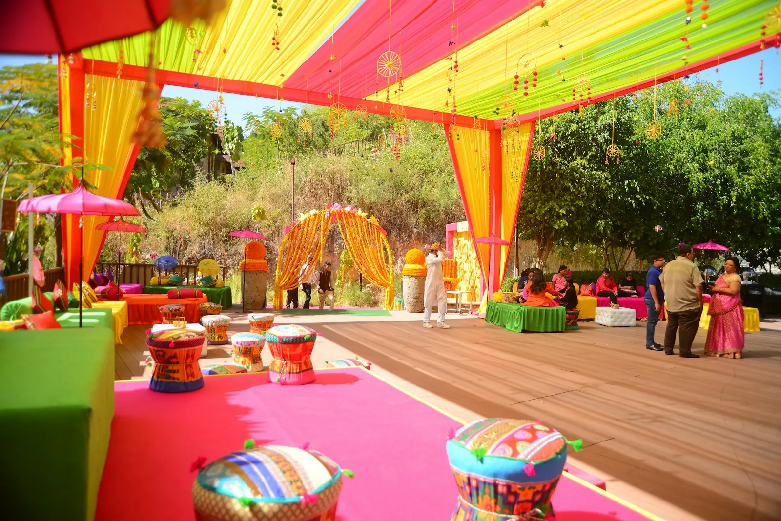 Colourful celebration event styled for guests
